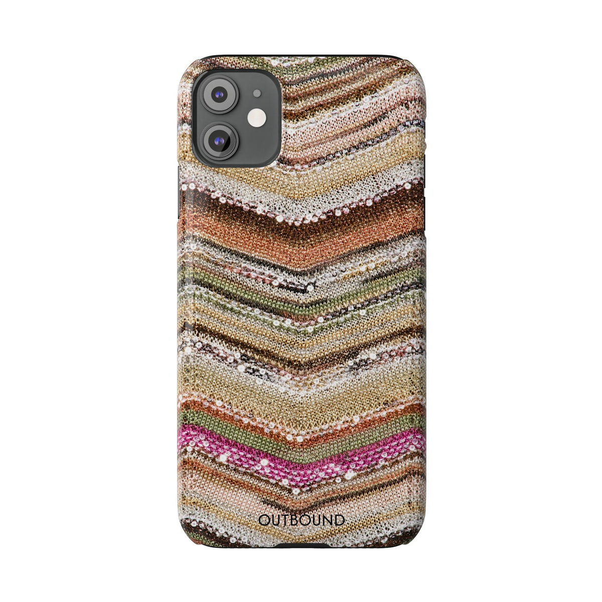 Slim Phone Case — Boho Knit Chevron Pattern, Earthy Neutral Stripes