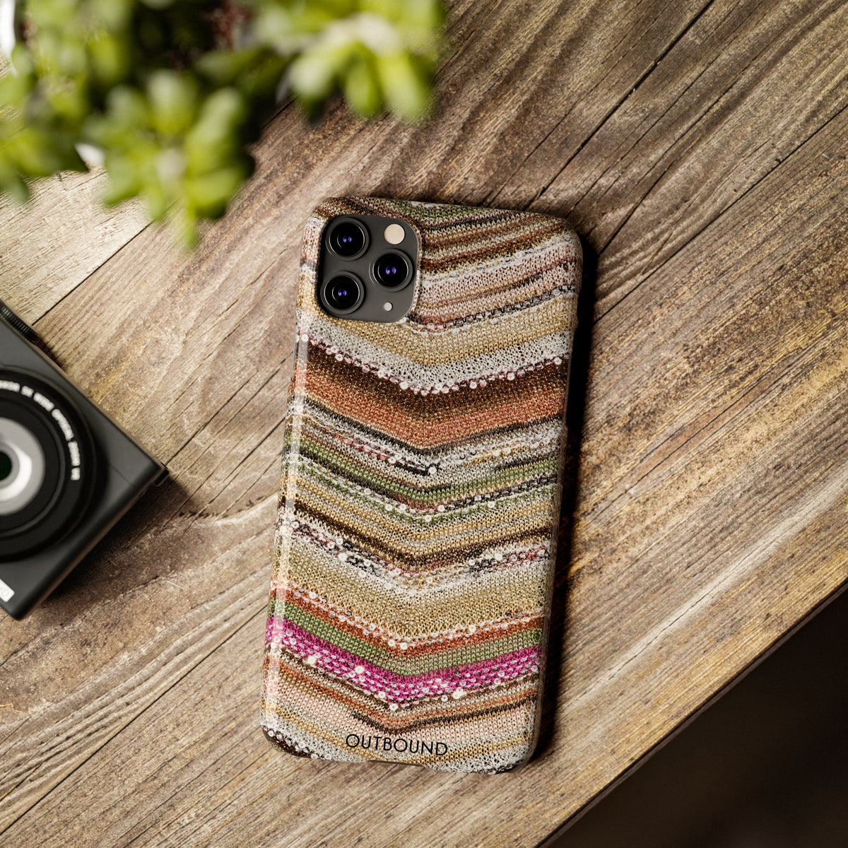 Slim Phone Case — Boho Knit Chevron Pattern, Earthy Neutral Stripes