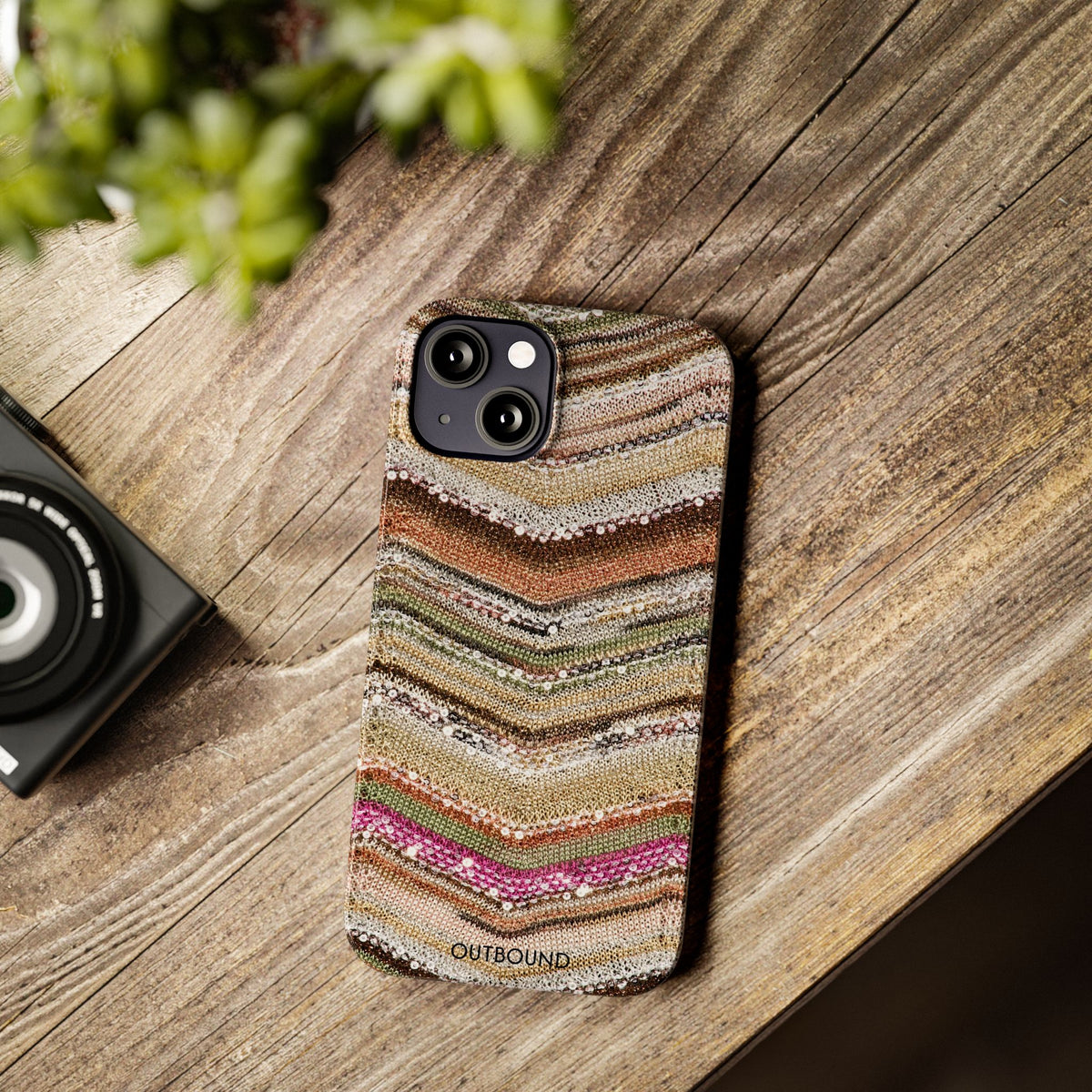 Slim Phone Case — Boho Knit Chevron Pattern, Earthy Neutral Stripes