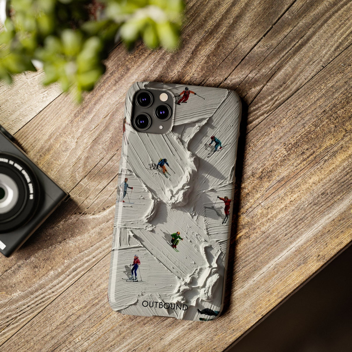 Slim Phone Case — Miniature Skiers on Textured Snowphone Art