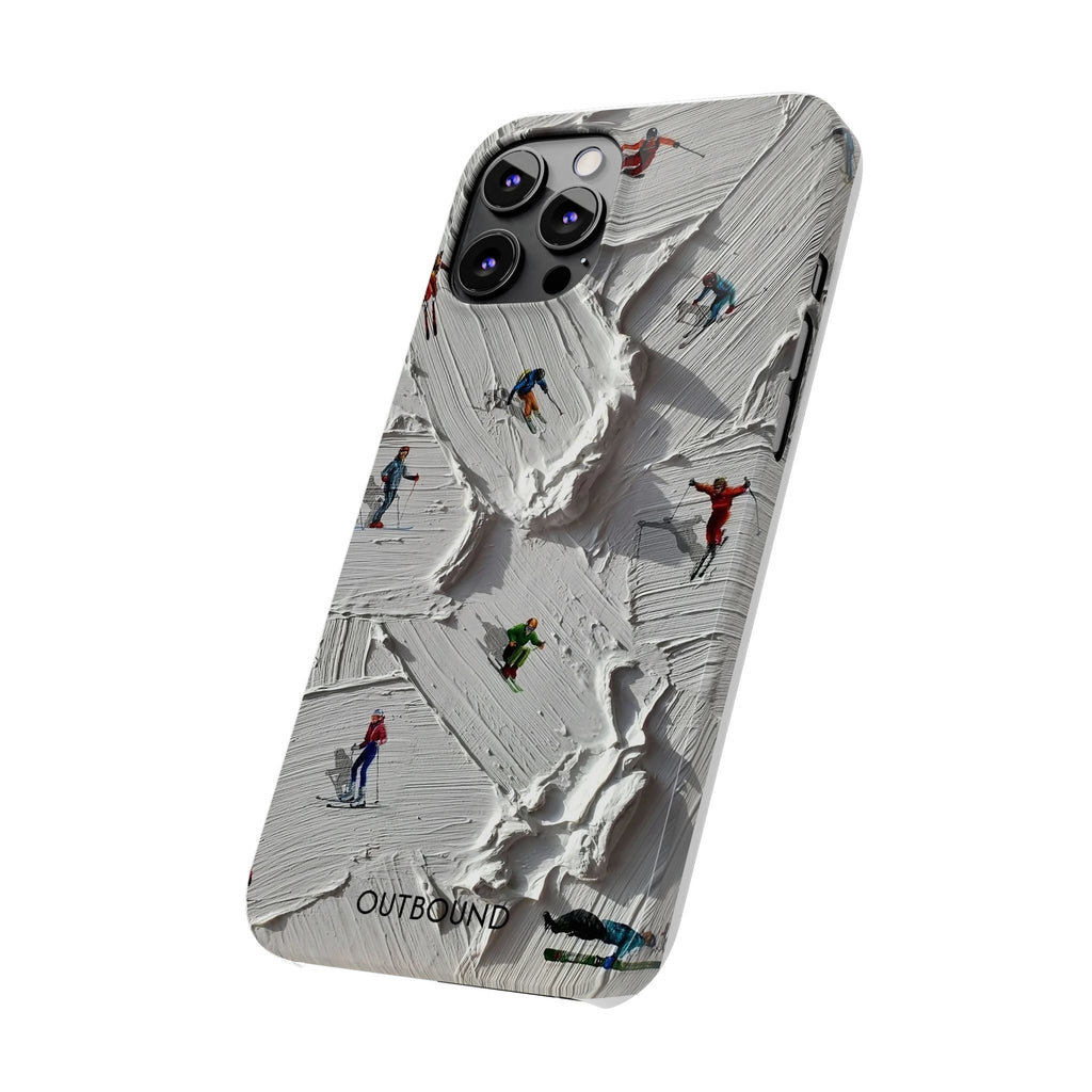 Slim Phone Case — Miniature Skiers on Textured Snowphone Art