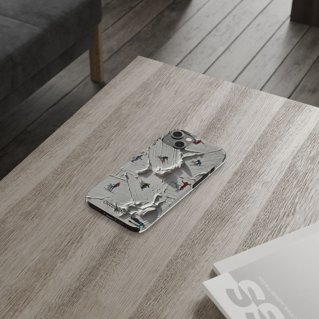 Slim Phone Case — Miniature Skiers on Textured Snowphone Art