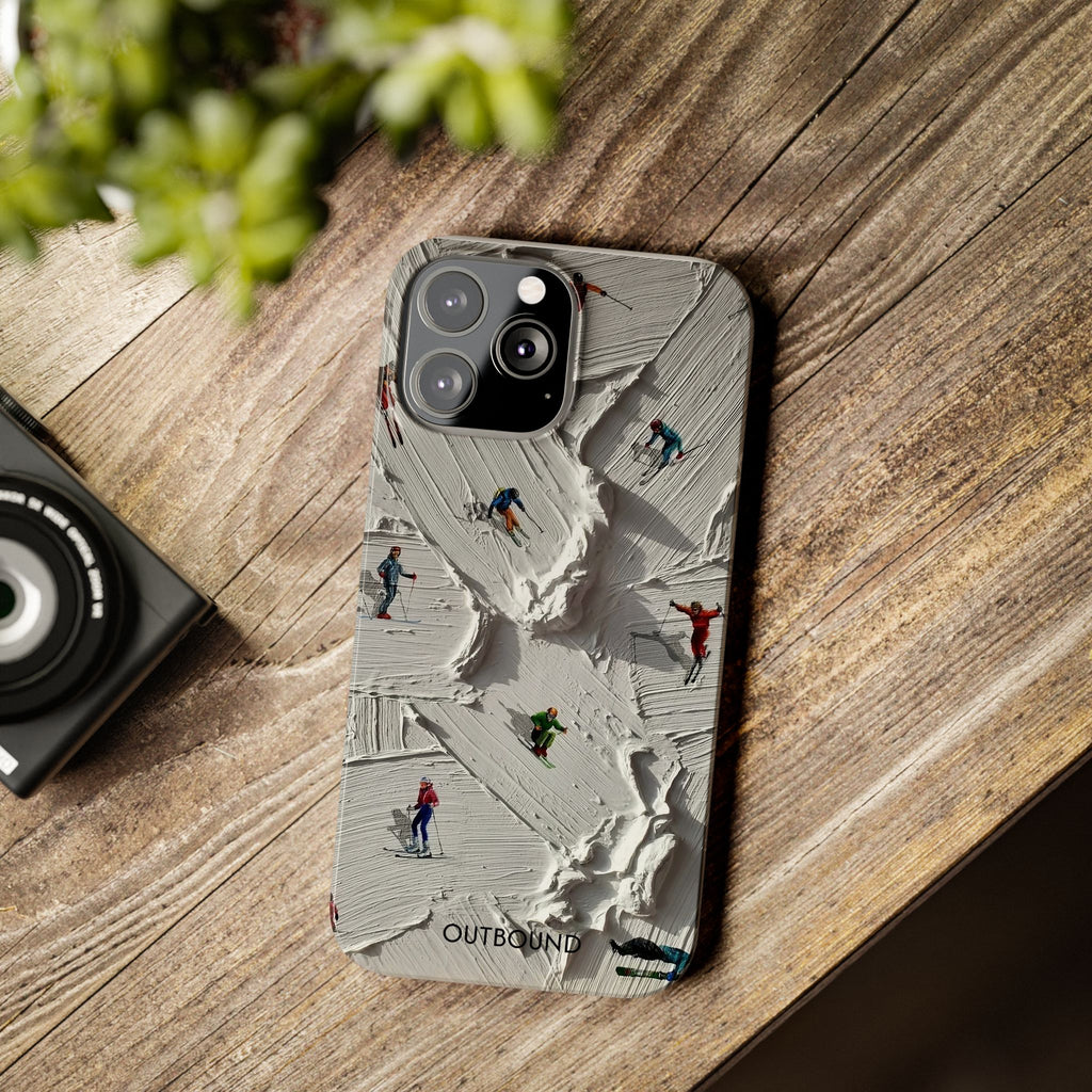 Slim Phone Case — Miniature Skiers on Textured Snowphone Art