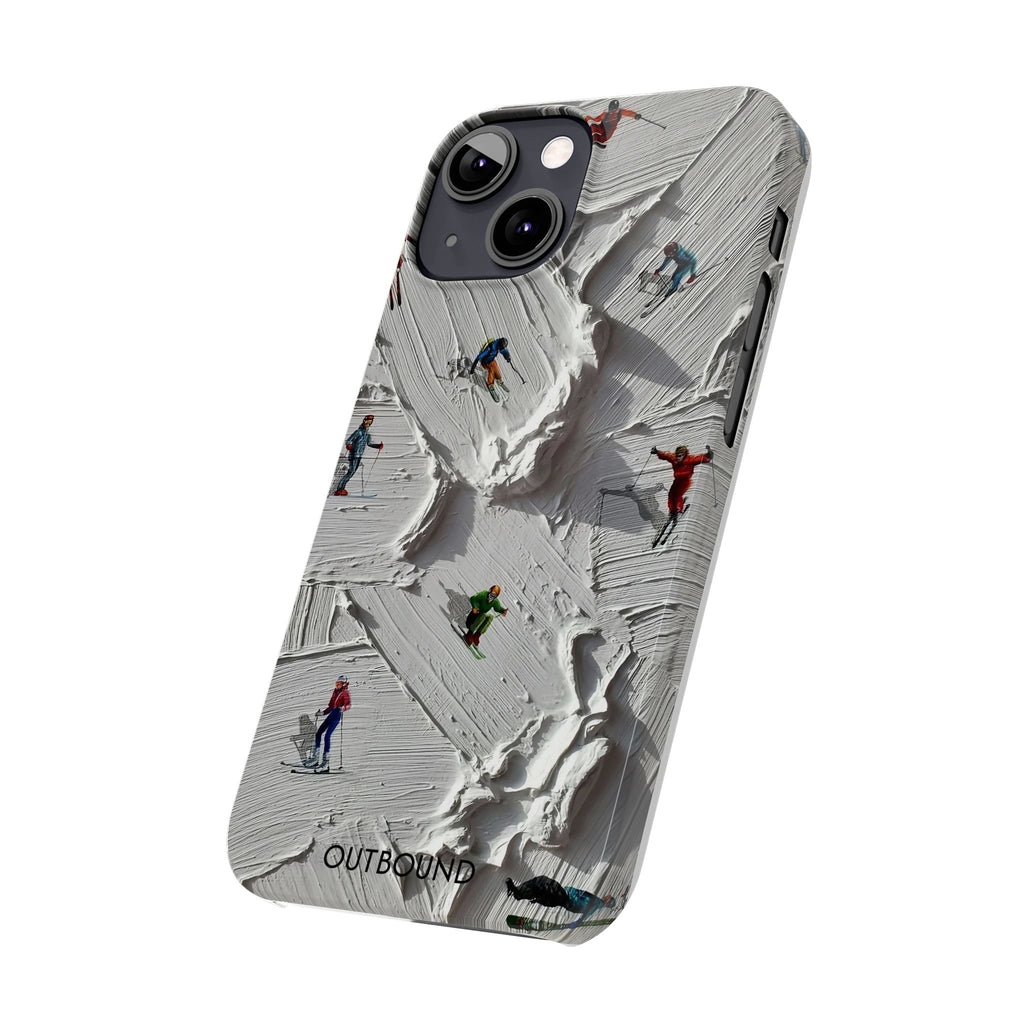Slim Phone Case — Miniature Skiers on Textured Snowphone Art