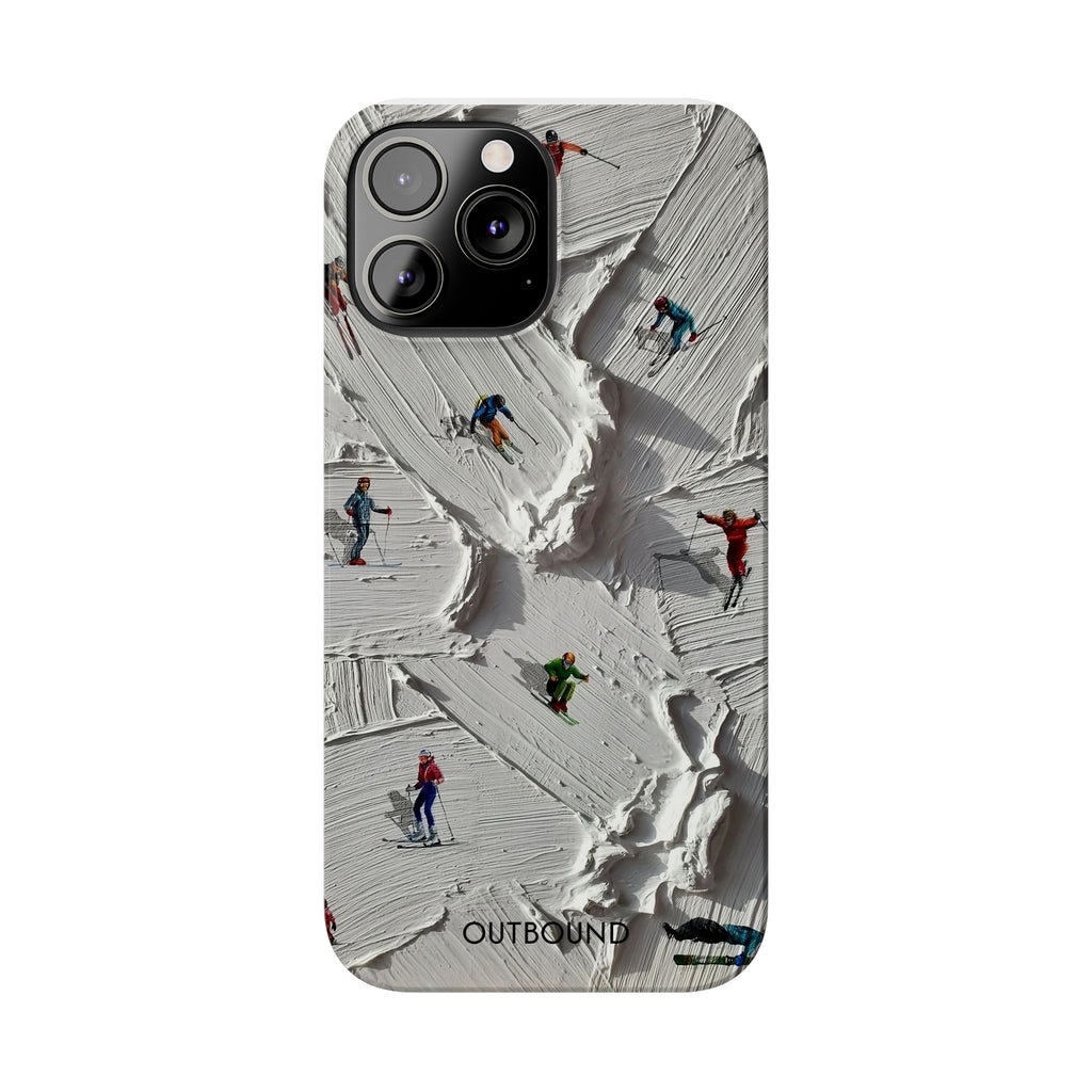 Slim Phone Case — Miniature Skiers on Textured Snowphone Art