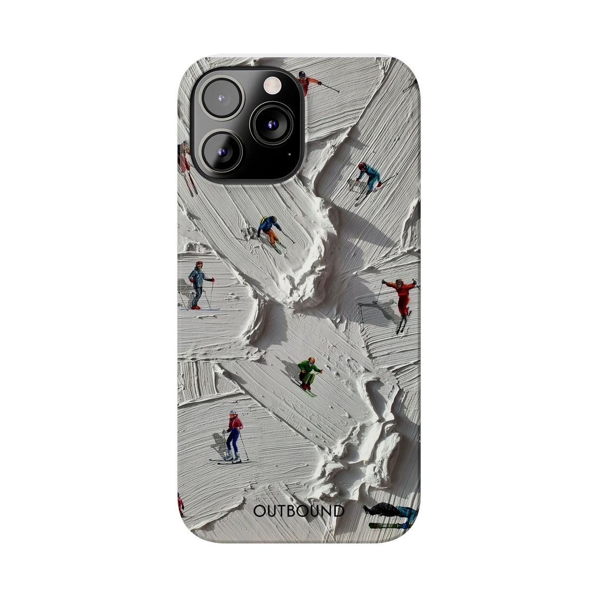 Slim Phone Case — Miniature Skiers on Textured Snowphone Art