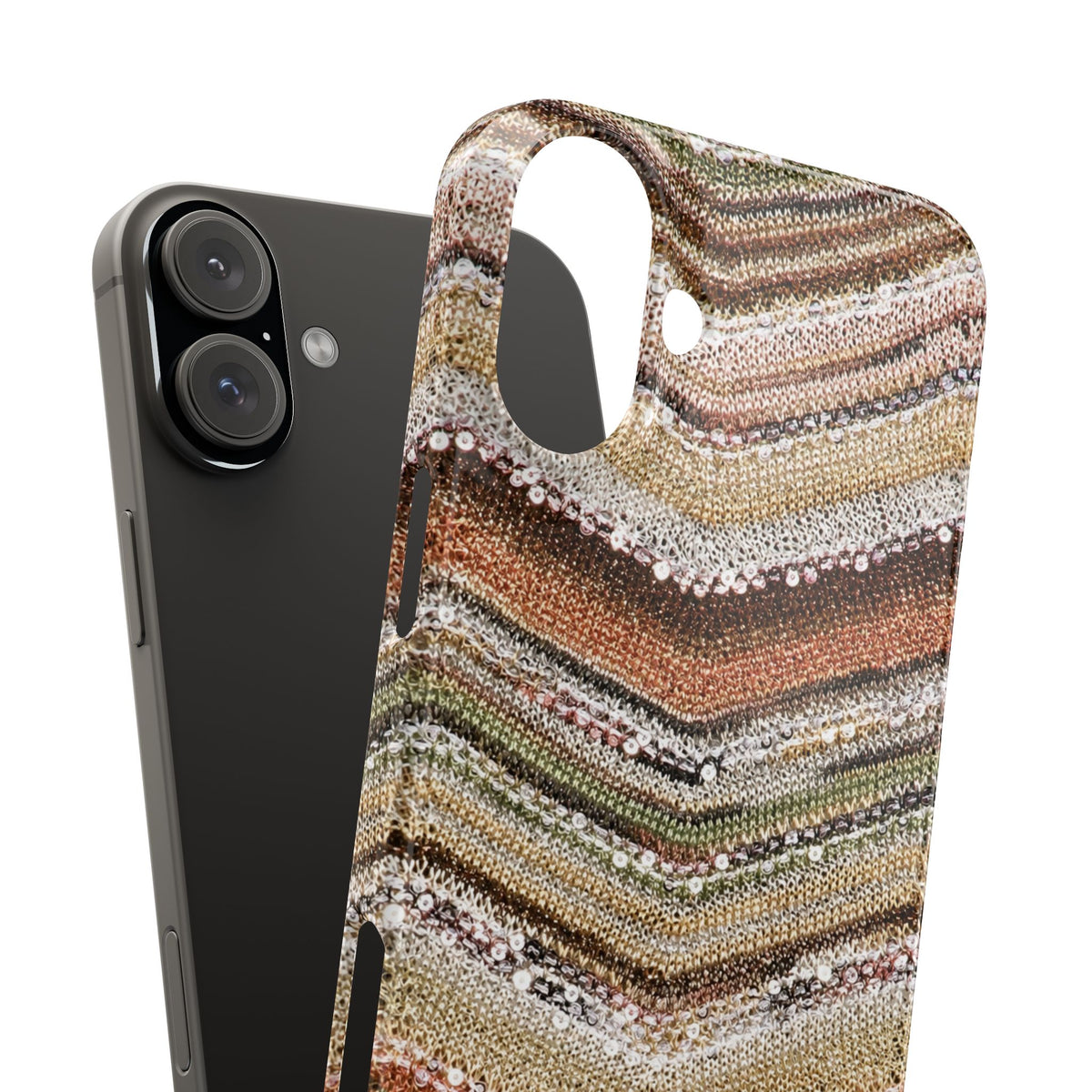 Slim Phone Case — Boho Knit Chevron Pattern, Earthy Neutral Stripes