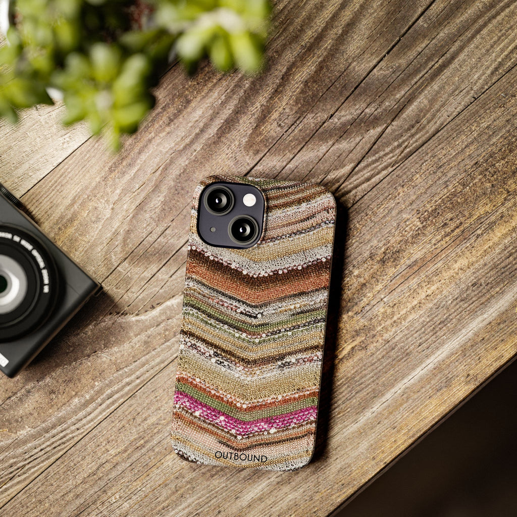 Slim Phone Case — Boho Knit Chevron Pattern, Earthy Neutral Stripes