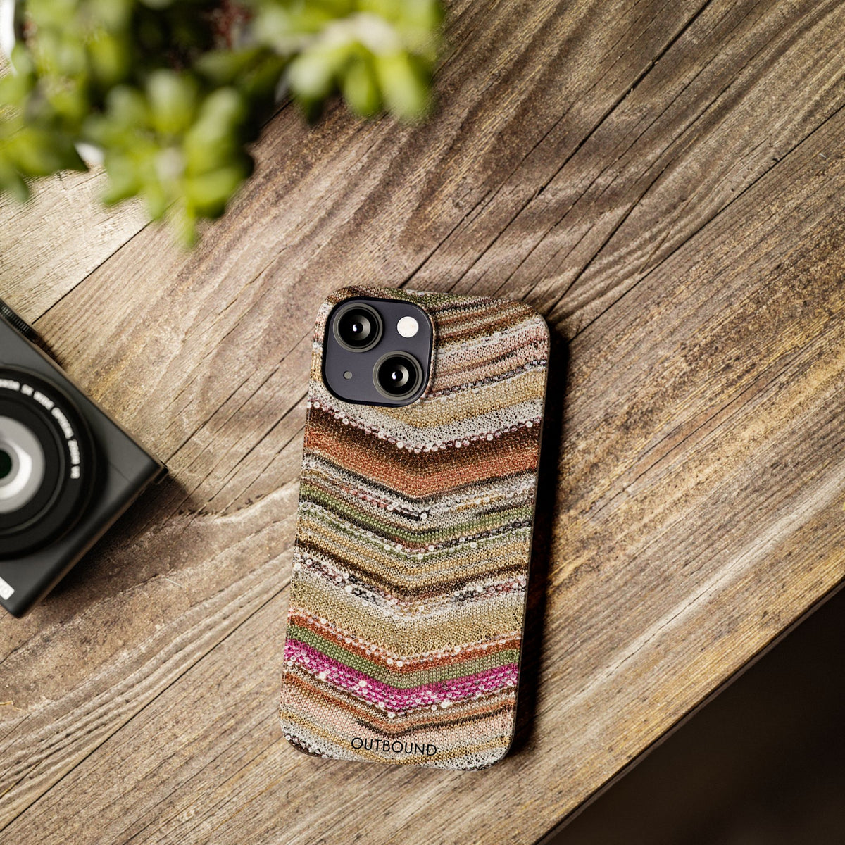 Slim Phone Case — Boho Knit Chevron Pattern, Earthy Neutral Stripes