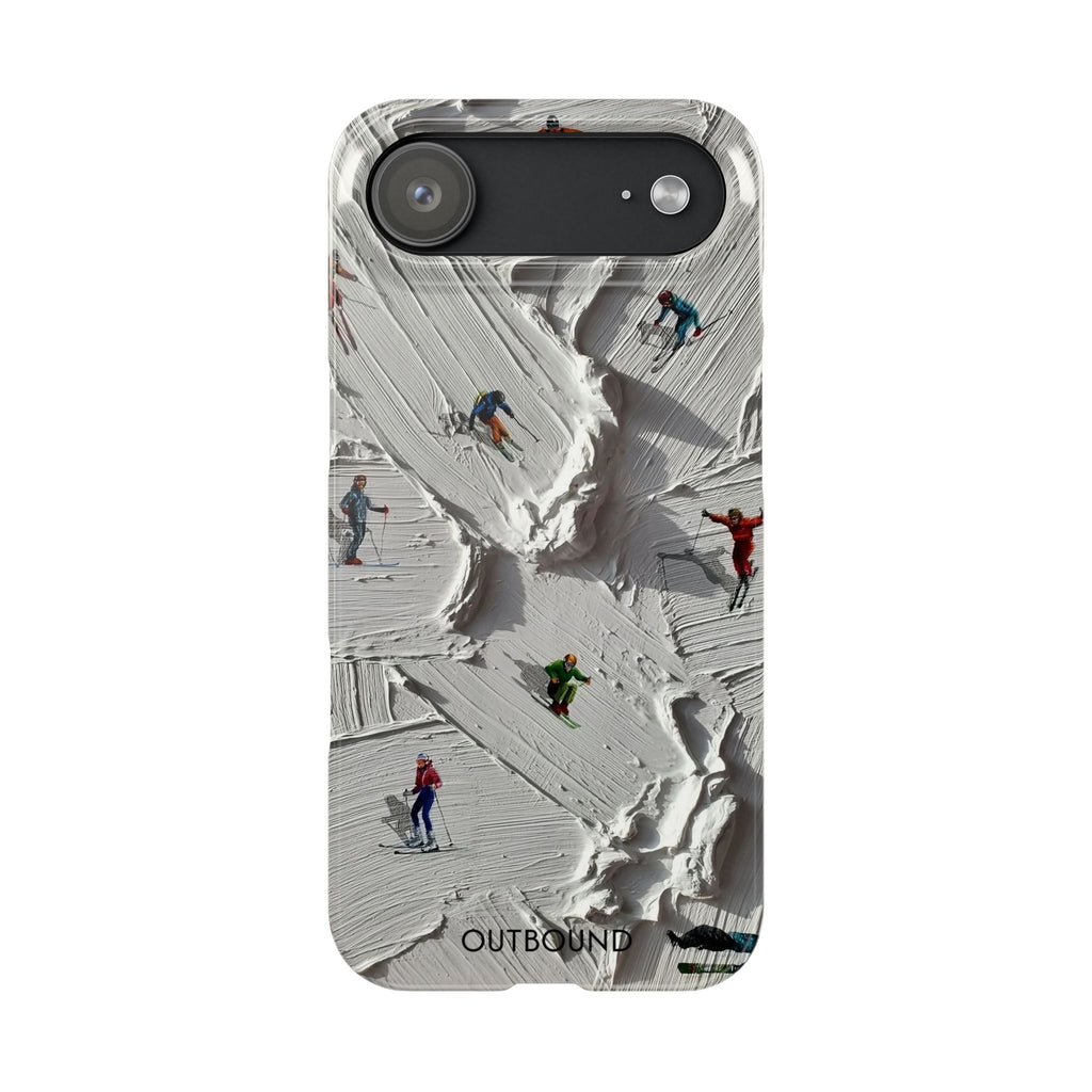Slim Phone Case — Miniature Skiers on Textured Snowphone Art