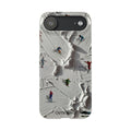 Slim Phone Case — Miniature Skiers on Textured Snowphone Art