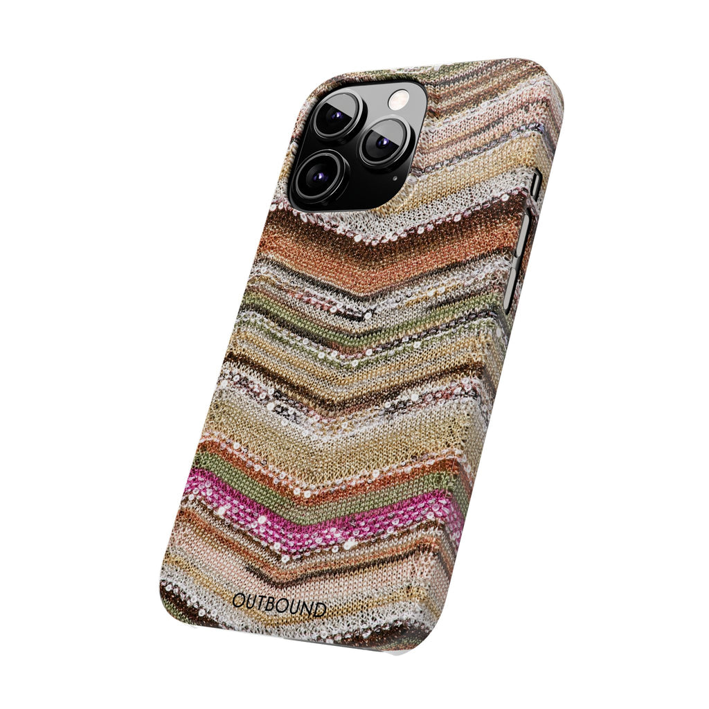 Slim Phone Case — Boho Knit Chevron Pattern, Earthy Neutral Stripes