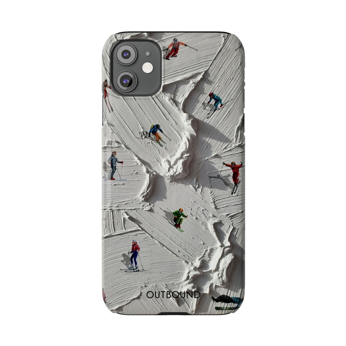 Slim Phone Case — Miniature Skiers on Textured Snowphone Art