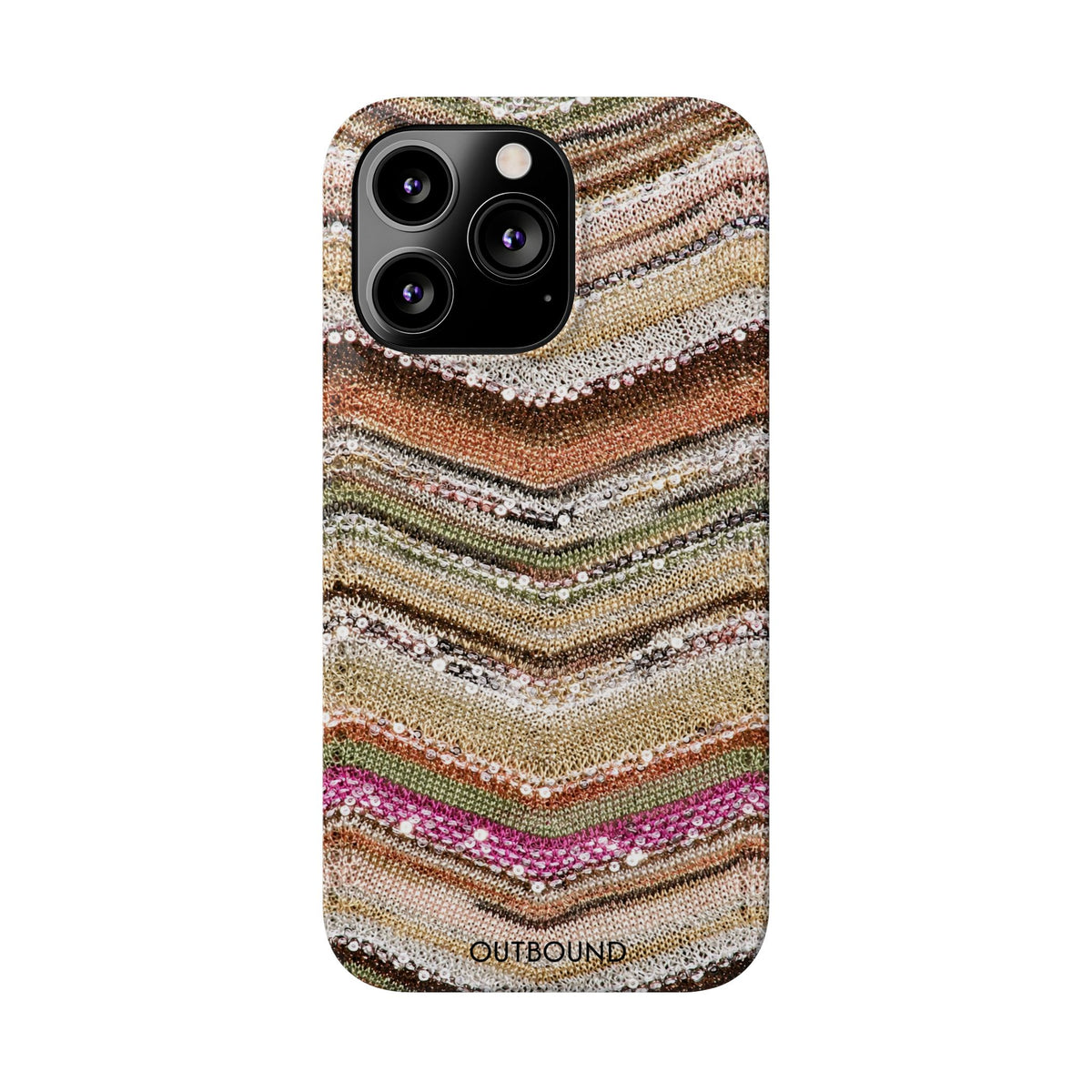 Slim Phone Case — Boho Knit Chevron Pattern, Earthy Neutral Stripes