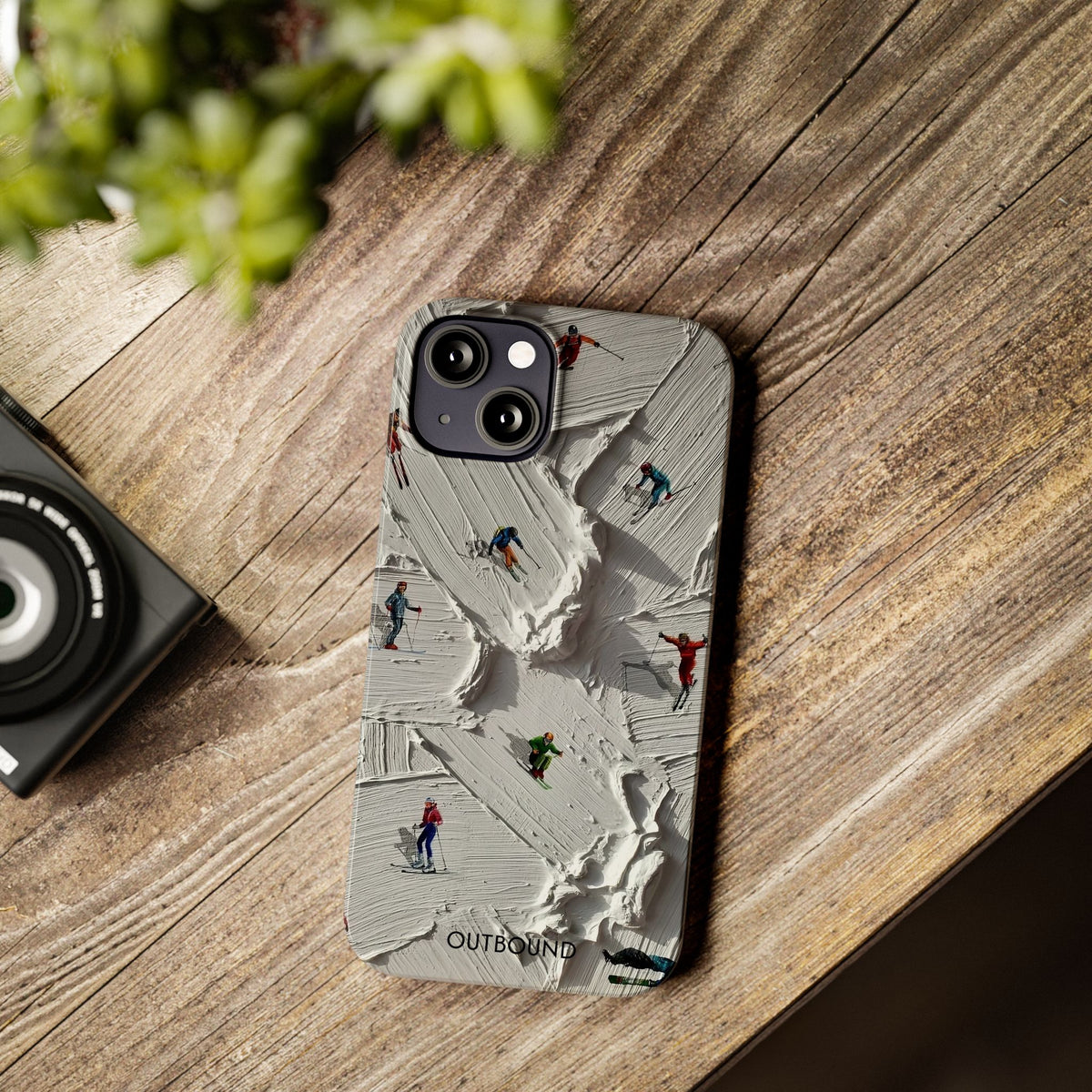 Slim Phone Case — Miniature Skiers on Textured Snowphone Art