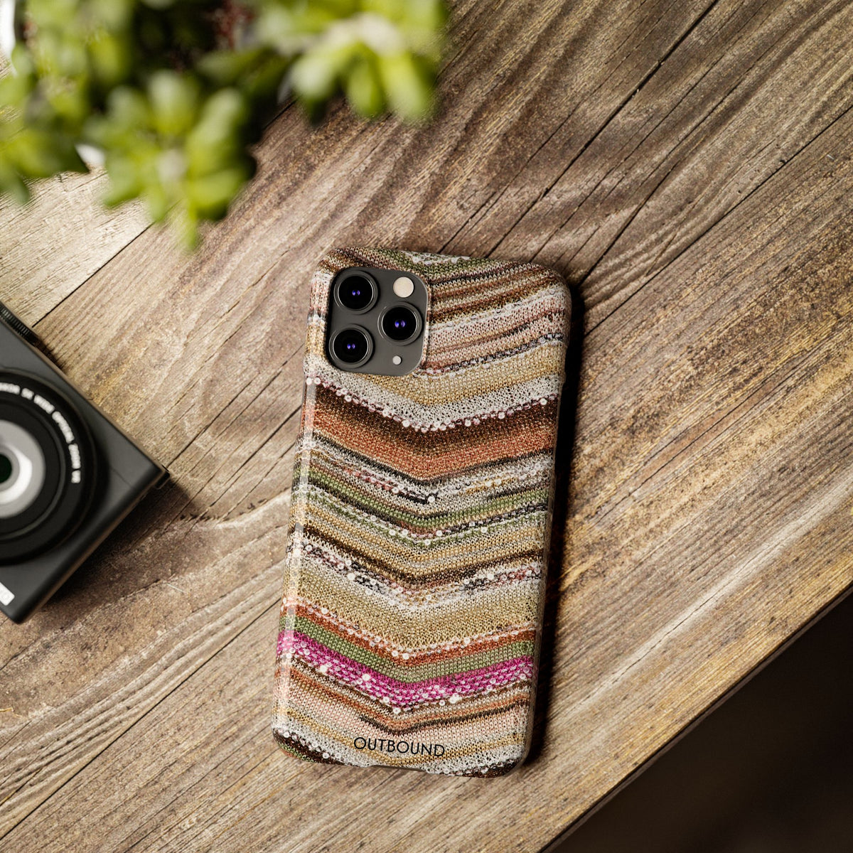 Slim Phone Case — Boho Knit Chevron Pattern, Earthy Neutral Stripes