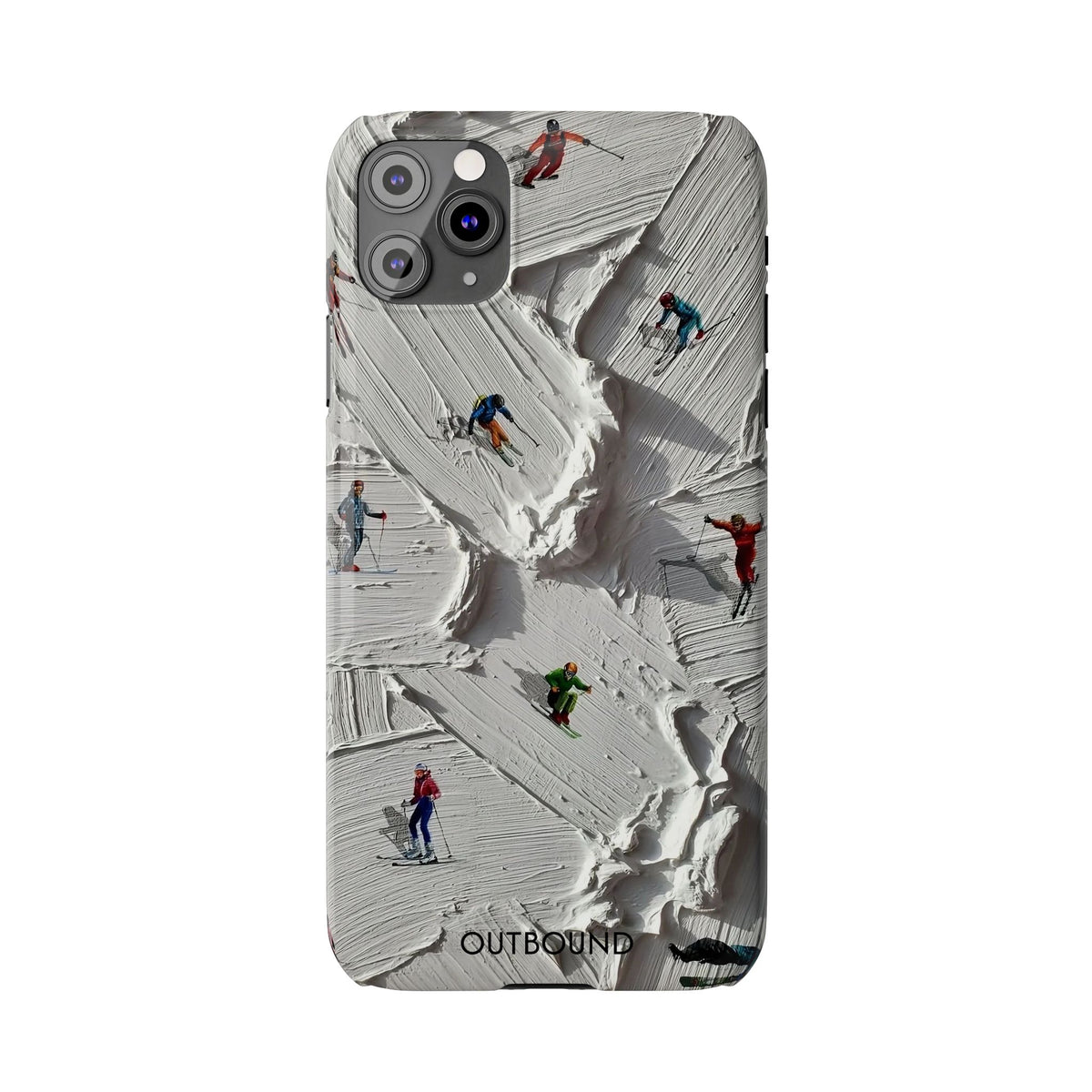Slim Phone Case — Miniature Skiers on Textured Snowphone Art