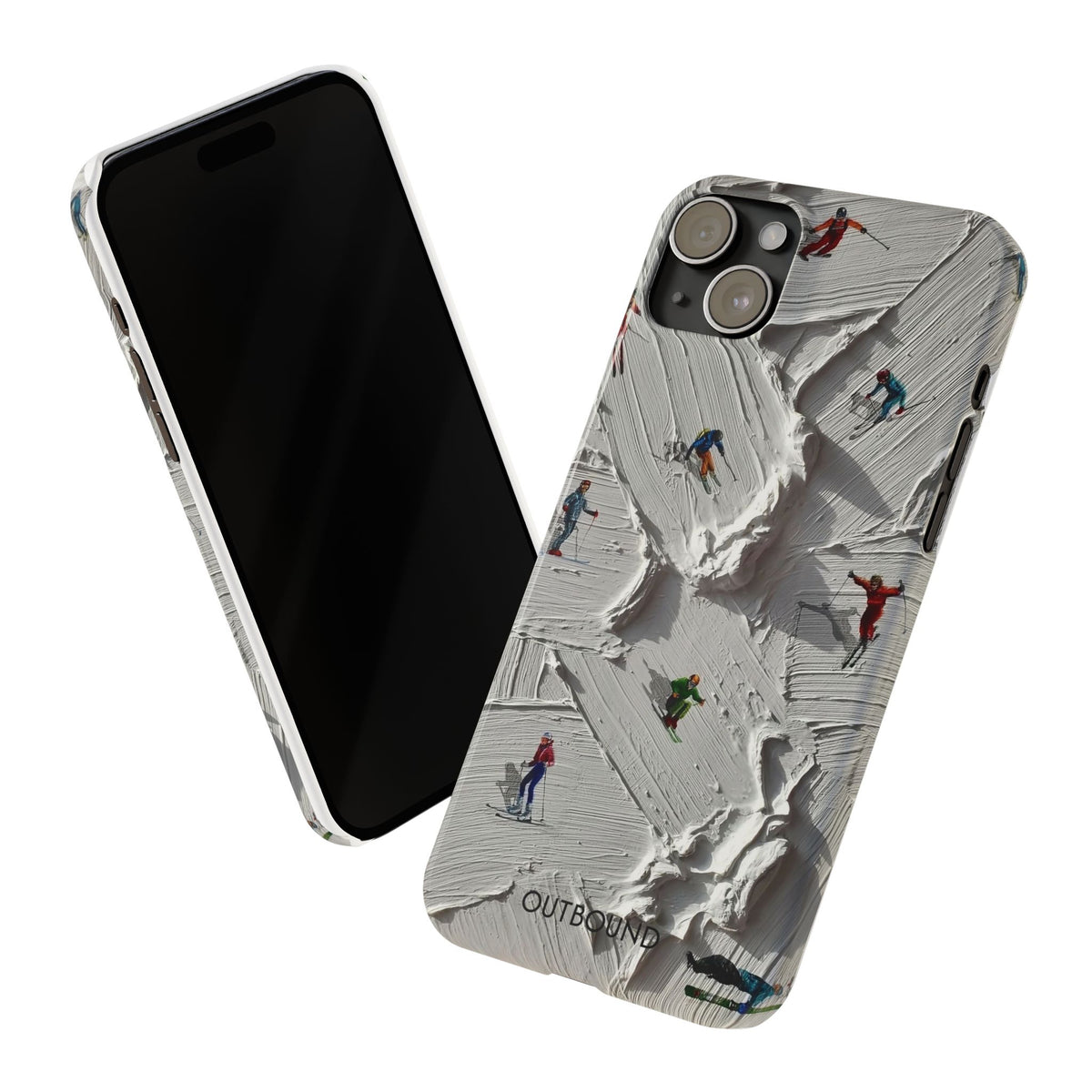 Slim Phone Case — Miniature Skiers on Textured Snowphone Art
