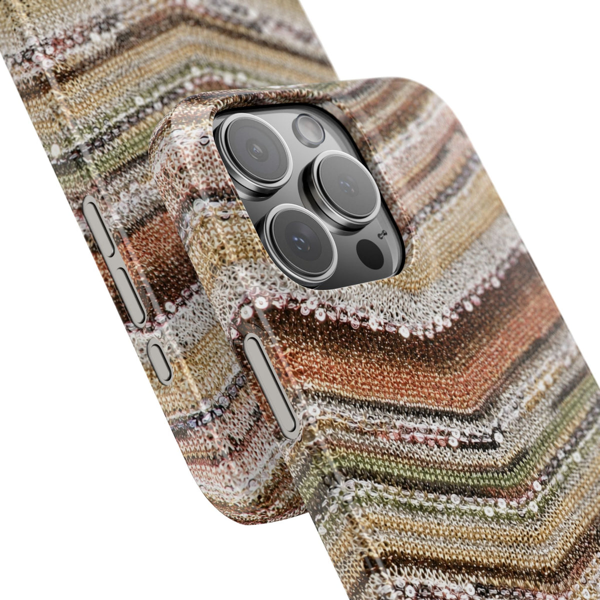 Slim Phone Case — Boho Knit Chevron Pattern, Earthy Neutral Stripes