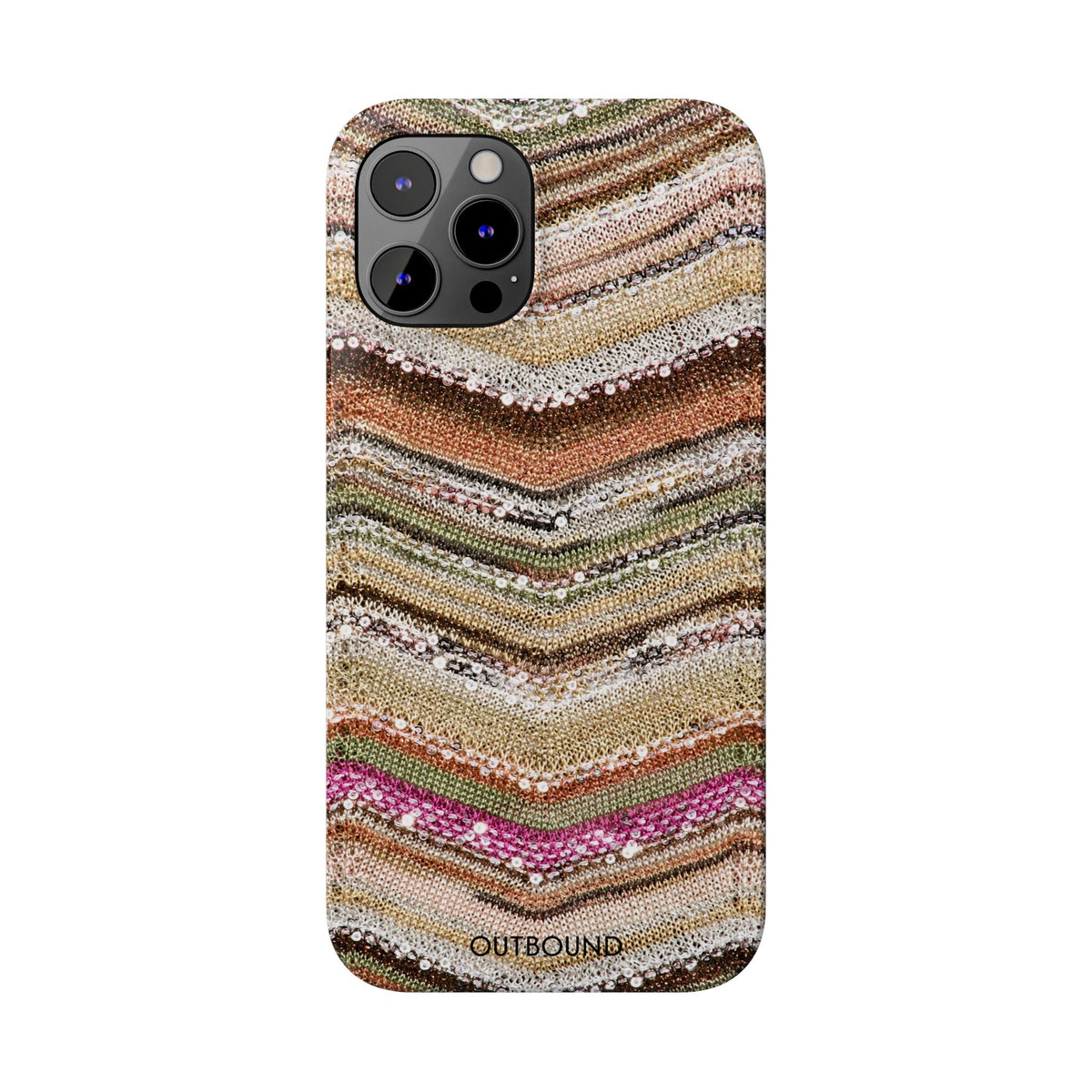 Slim Phone Case — Boho Knit Chevron Pattern, Earthy Neutral Stripes