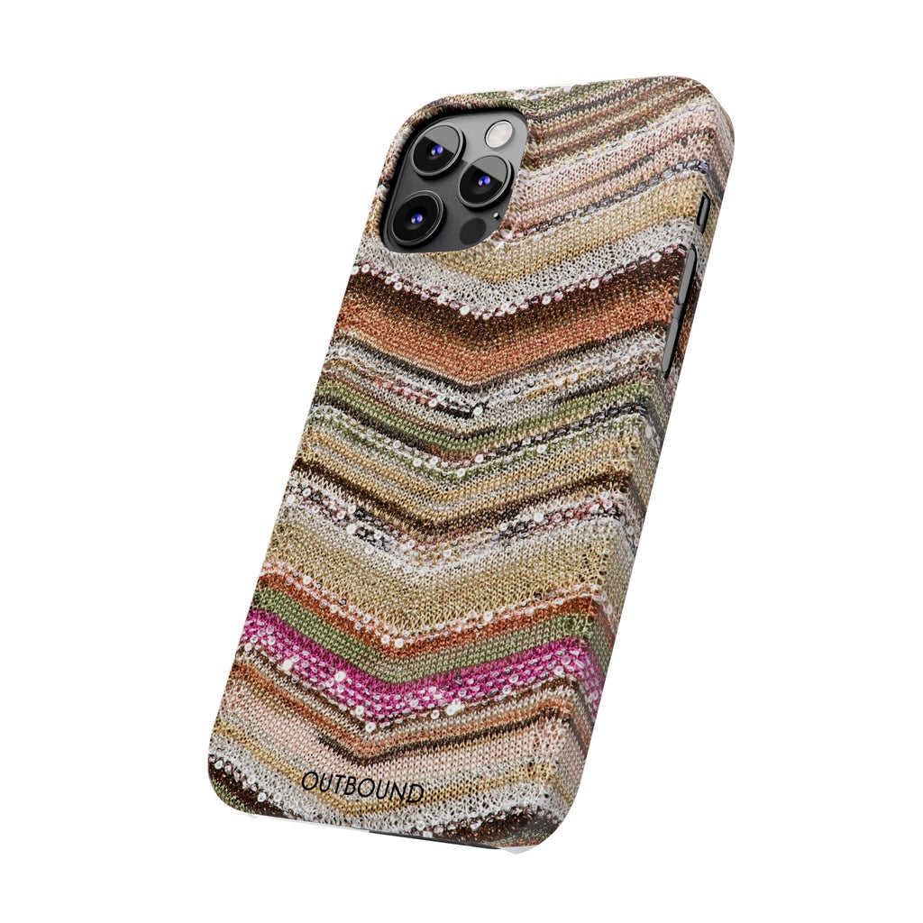 Slim Phone Case — Boho Knit Chevron Pattern, Earthy Neutral Stripes