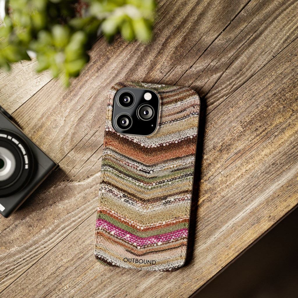 Slim Phone Case — Boho Knit Chevron Pattern, Earthy Neutral Stripes