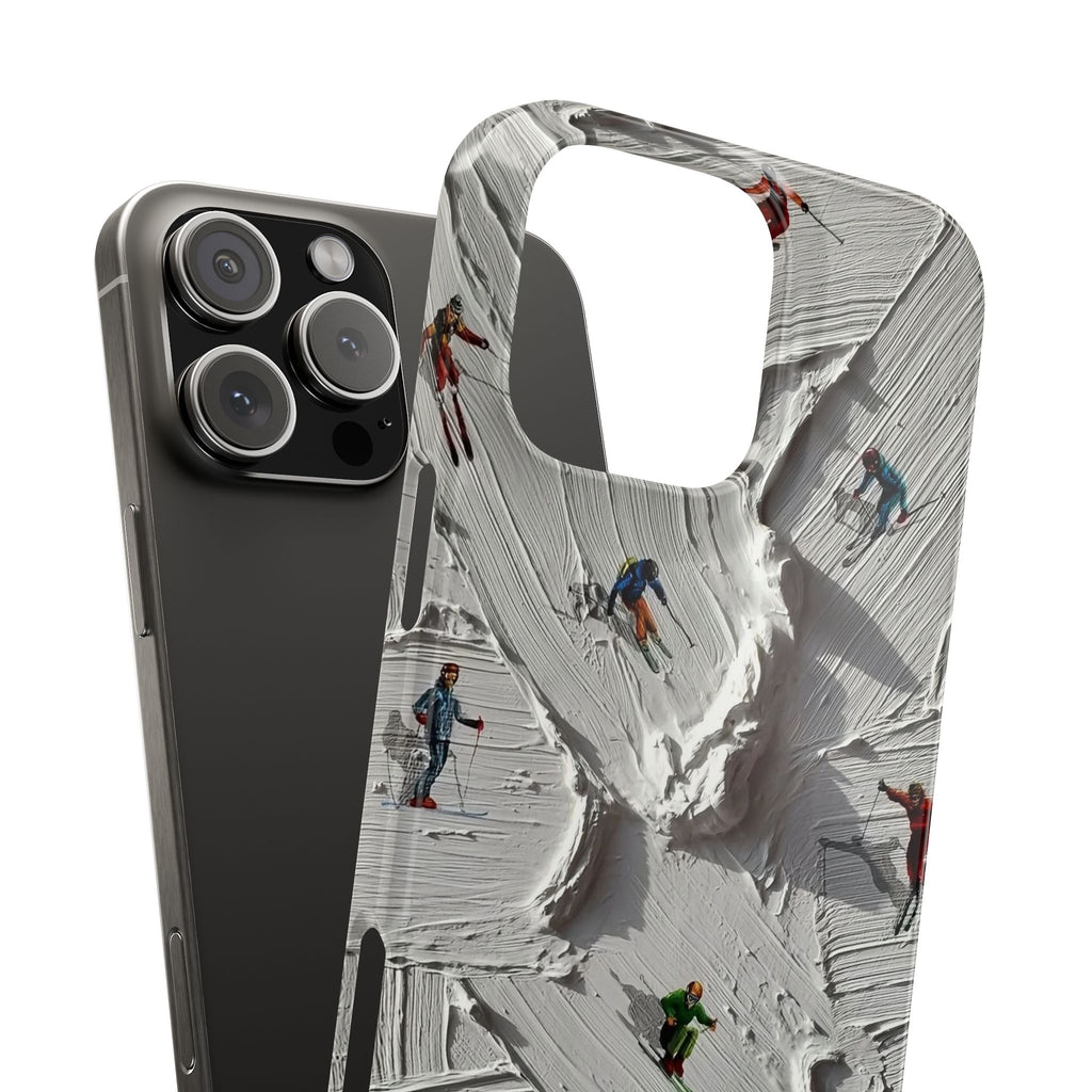 Slim Phone Case — Miniature Skiers on Textured Snowphone Art