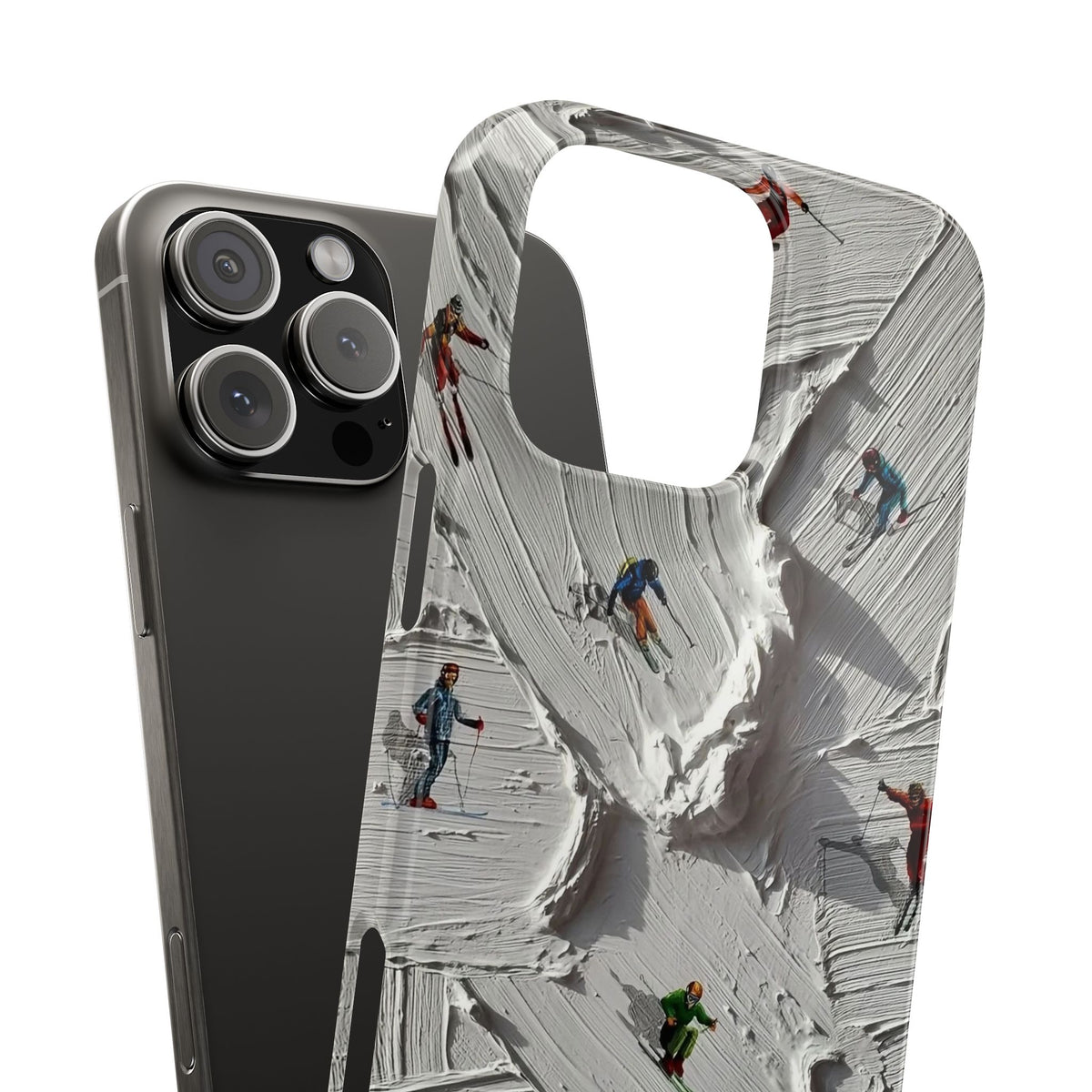 Slim Phone Case — Miniature Skiers on Textured Snowphone Art