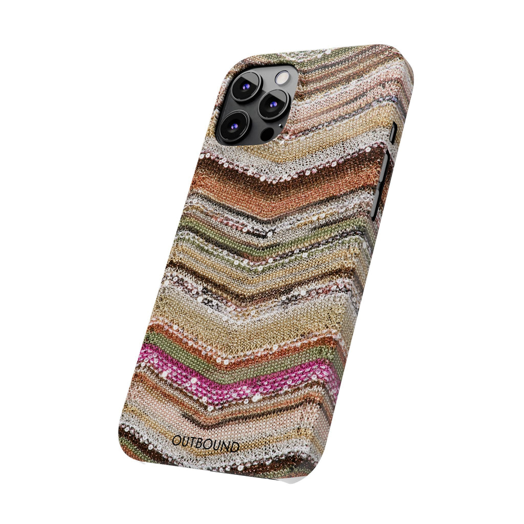 Slim Phone Case — Boho Knit Chevron Pattern, Earthy Neutral Stripes