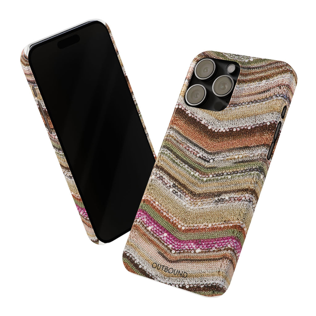 Slim Phone Case — Boho Knit Chevron Pattern, Earthy Neutral Stripes