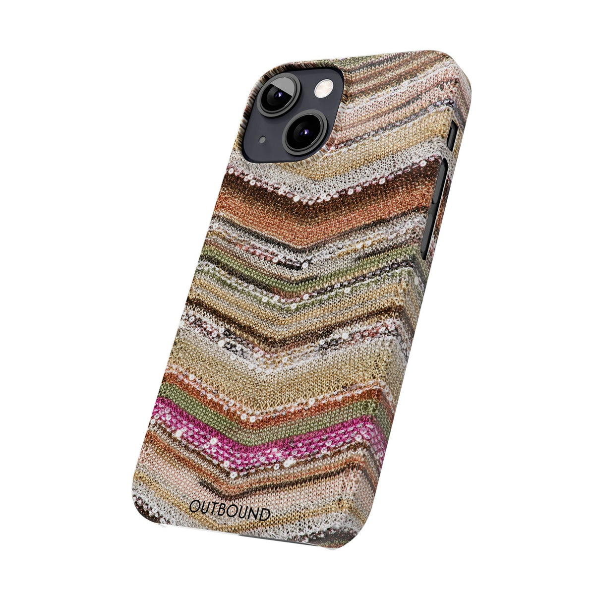 Slim Phone Case — Boho Knit Chevron Pattern, Earthy Neutral Stripes