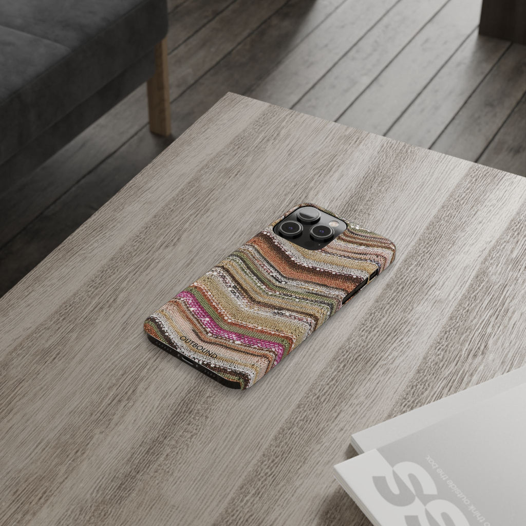 Slim Phone Case — Boho Knit Chevron Pattern, Earthy Neutral Stripes