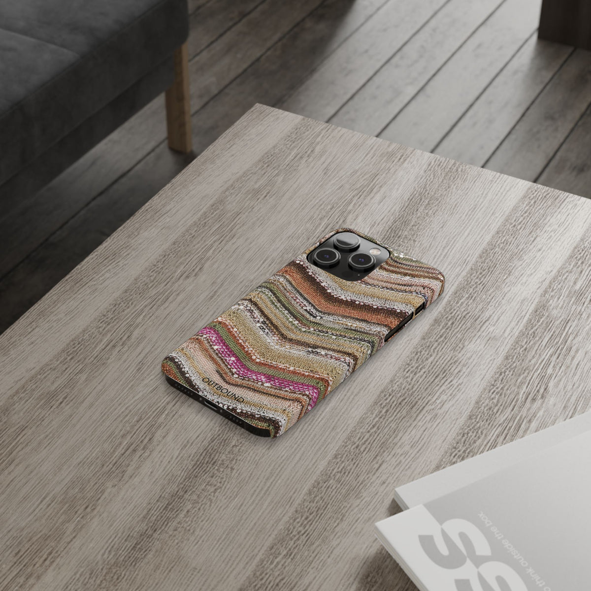 Slim Phone Case — Boho Knit Chevron Pattern, Earthy Neutral Stripes