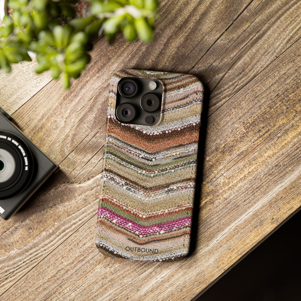 Slim Phone Case — Boho Knit Chevron Pattern, Earthy Neutral Stripes