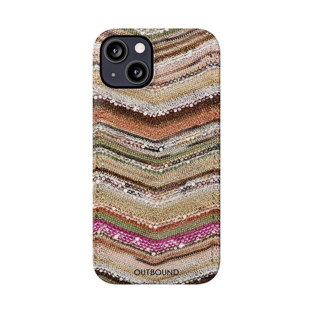 Slim Phone Case — Boho Knit Chevron Pattern, Earthy Neutral Stripes