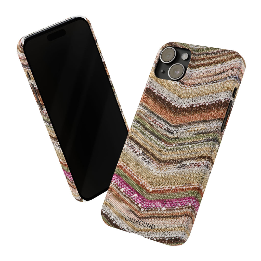 Slim Phone Case — Boho Knit Chevron Pattern, Earthy Neutral Stripes