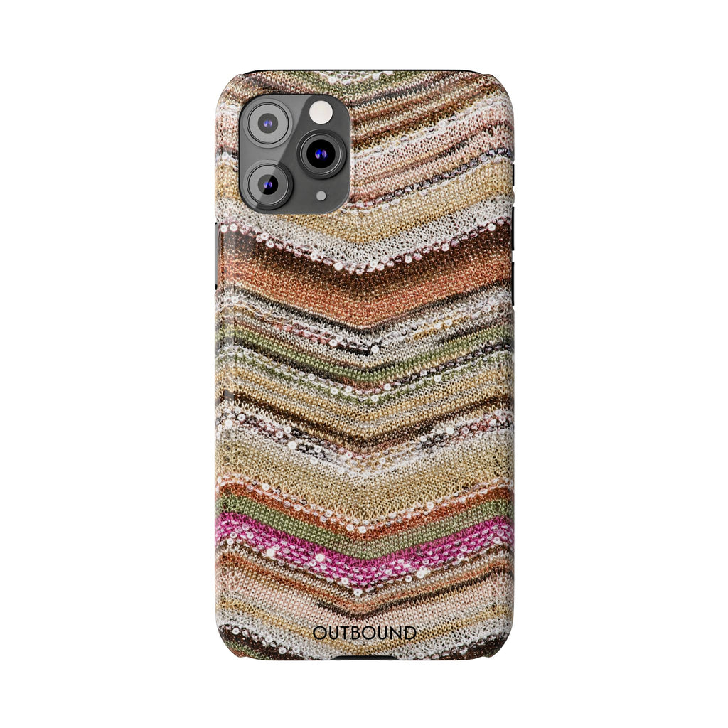 Slim Phone Case — Boho Knit Chevron Pattern, Earthy Neutral Stripes