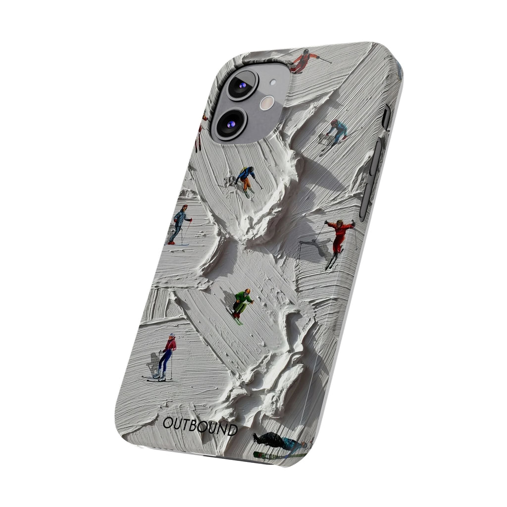Slim Phone Case — Miniature Skiers on Textured Snowphone Art