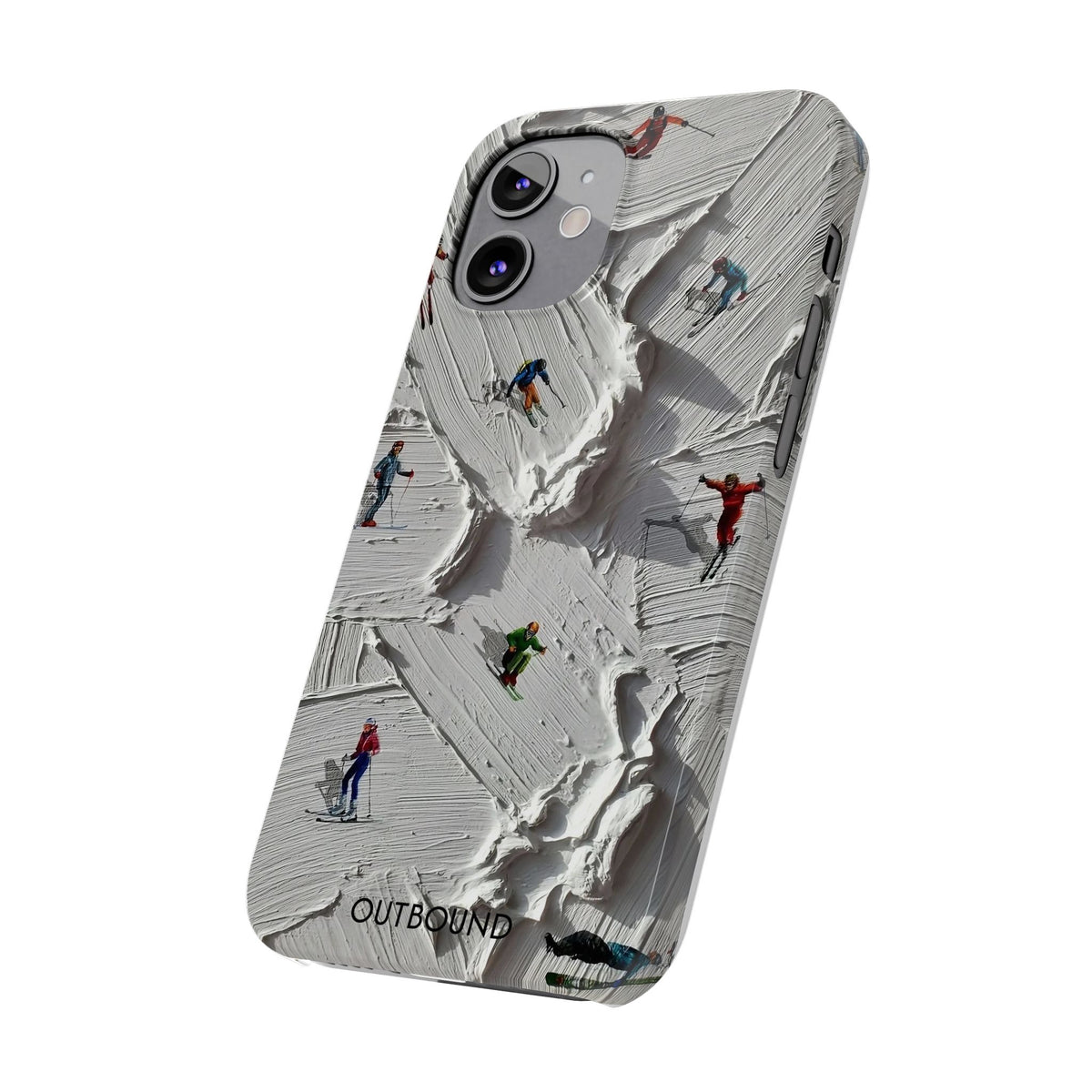 Slim Phone Case — Miniature Skiers on Textured Snowphone Art