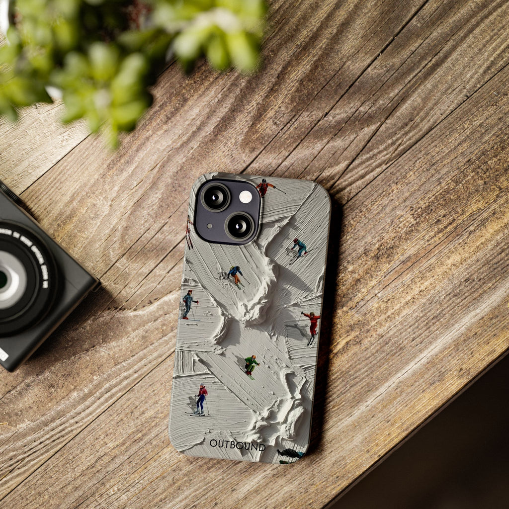 Slim Phone Case — Miniature Skiers on Textured Snowphone Art