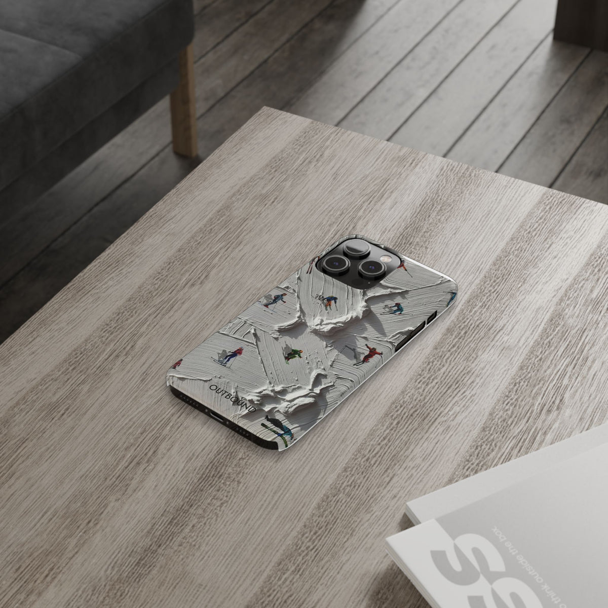 Slim Phone Case — Miniature Skiers on Textured Snowphone Art